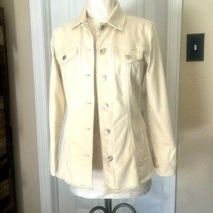 Chicos cream color denim jacket . Size 0 which in Chicos sizing is a 4.